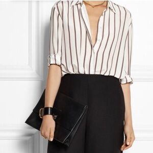 Elizabeth and James Silk Red & Blue Striped Collared Blouse Size Medium